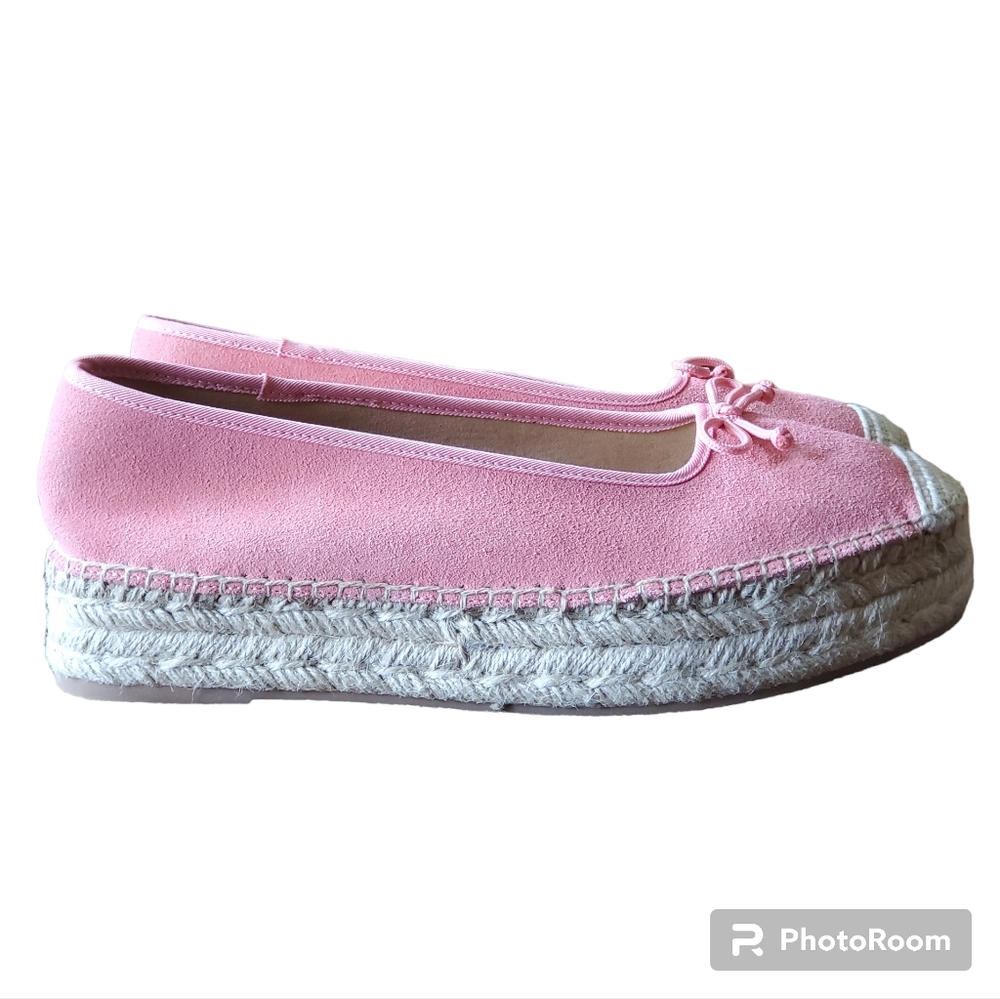 Talbots Preppy Pink Quinn Suede Platform Espadrilles Slip On, Size 9M